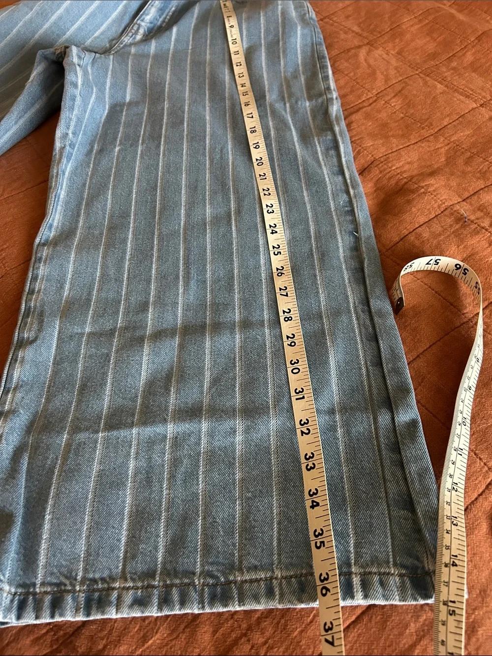 Michael Kors Blue & White Vertical-Stripe Wide-Leg Jeans